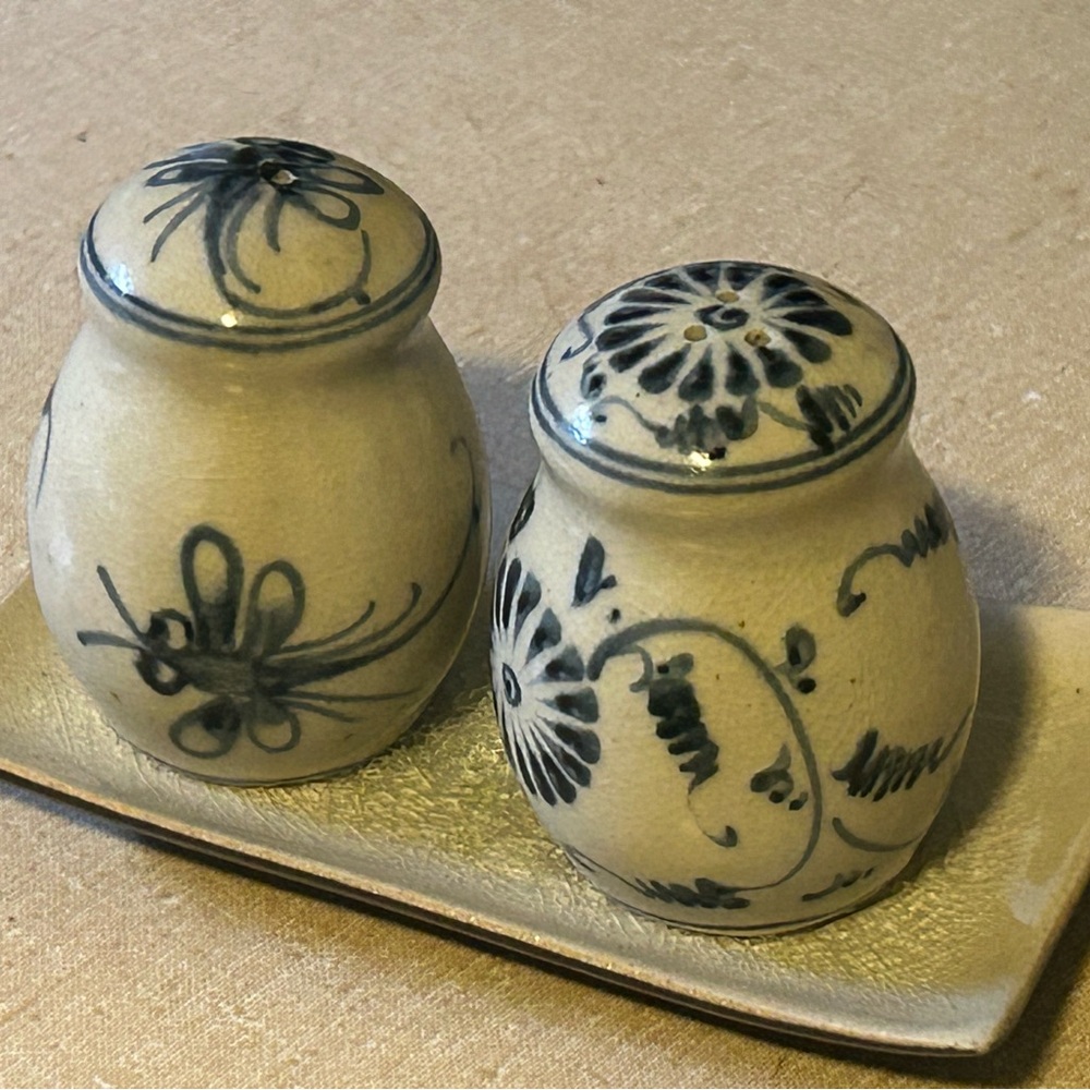 Ceramic Salt and Pepper Shakers - Blue and Cream, from Southeast Asia